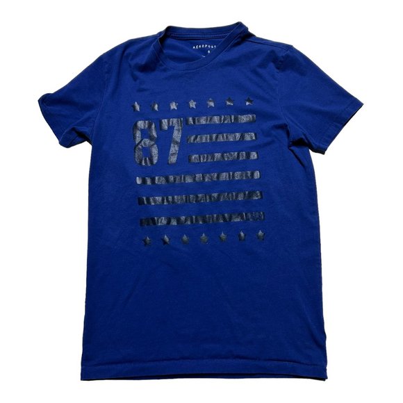 Aeropostale Shirt Mens Small Navy Blue Patriotic Short Sleeve Crew Neck - Picture 1 of 8